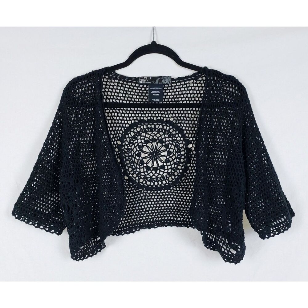 FDJ French Dressing Y2K Whimsigoth Crochet Bolero Cardigan Womens XXL Black Boho
